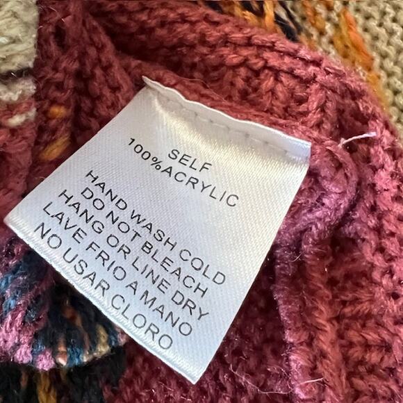 Easel Poncho Sweater Womens M Oversized Colorful Fringe Boho Southwestern - Picture 4 of 8